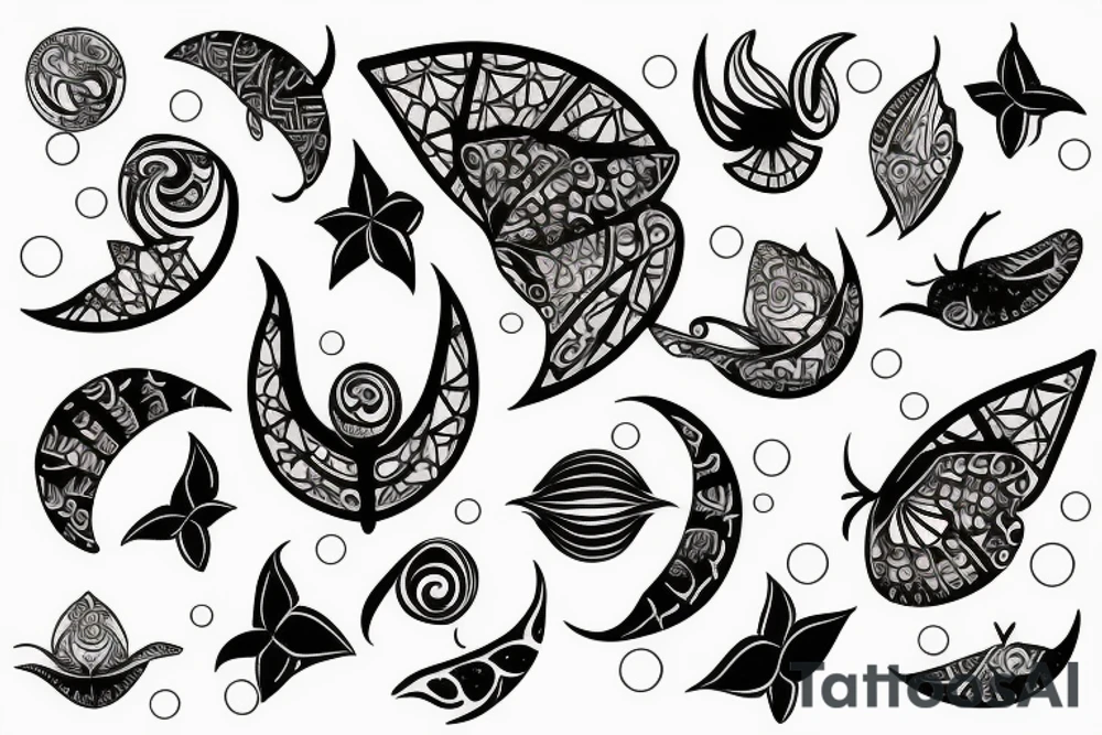 Sea moon butterfly tattoo idea