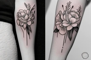 daisy, peony, tulip and gladiola in a bouquet tattoo idea
