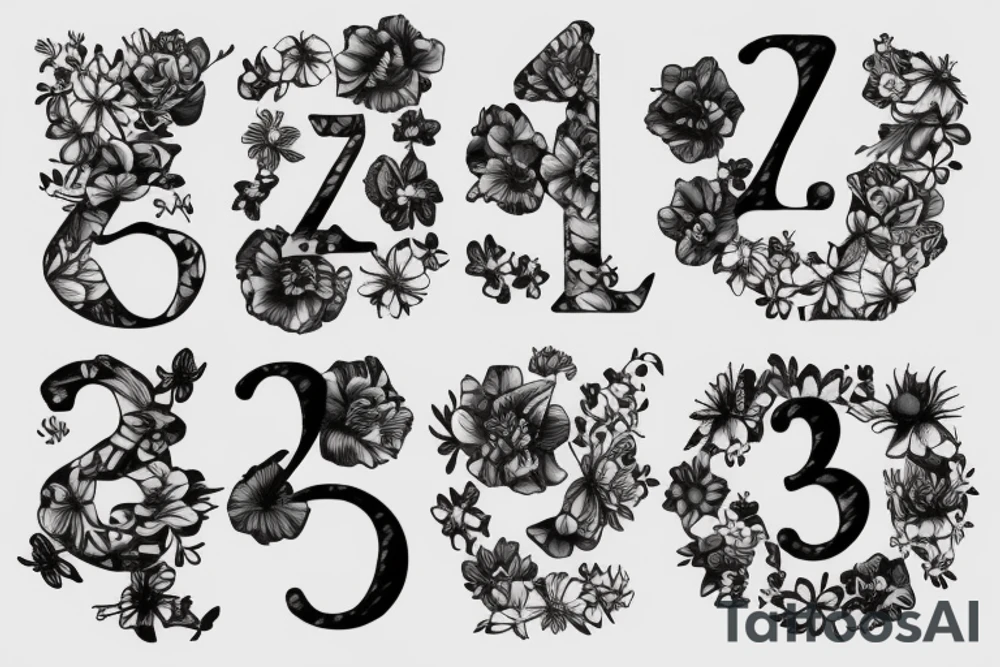 3 numbers with flowers tattoo idea