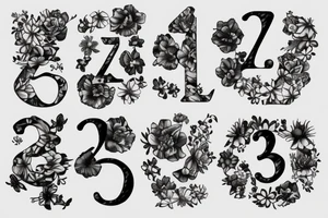 3 numbers with flowers tattoo idea