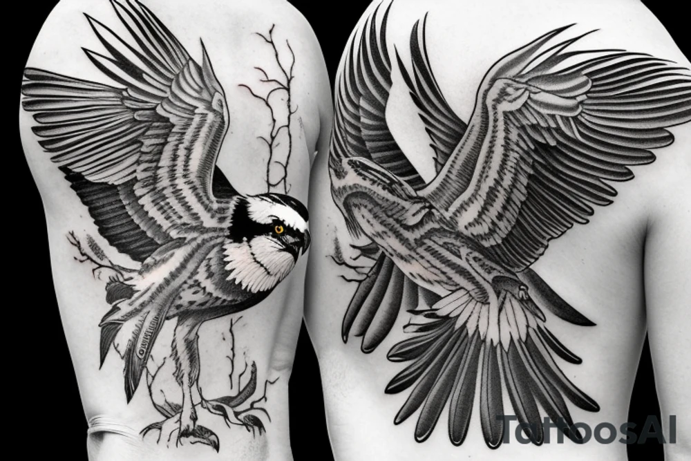 Flying Osprey sleeve design tattoo idea
