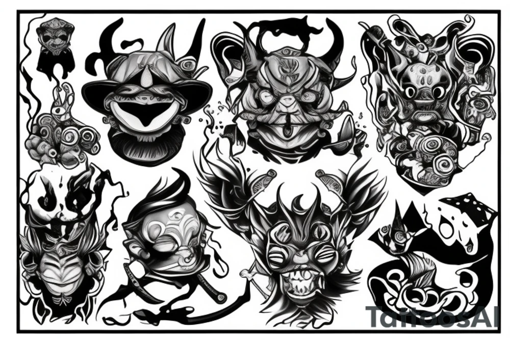 Oni smoking pipe tattoo idea