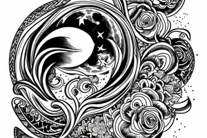 moon wih rainbow arch going ahead and eye in the middle tattoo idea