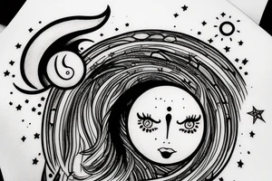 moon wih rainbow arch going ahead and eye in the middle tattoo idea