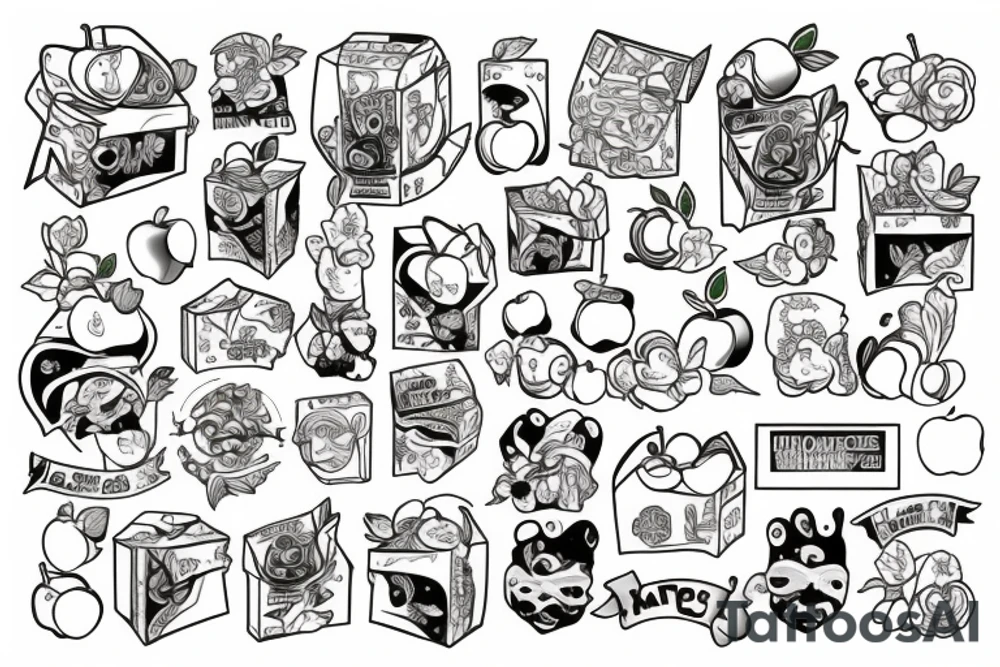 a cardboard box filled with apples tattoo idea