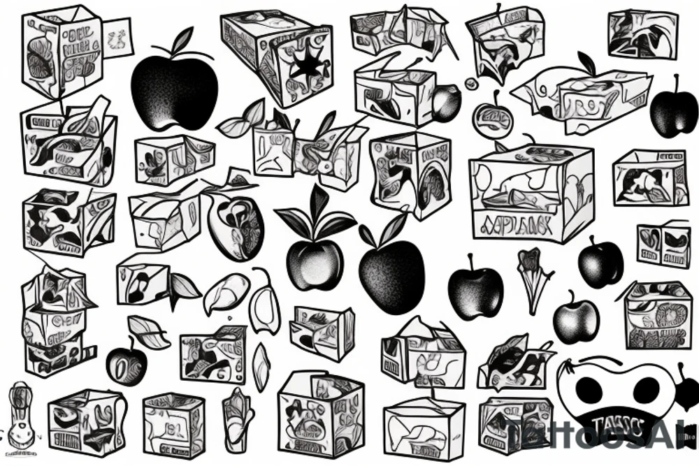 a cardboard box filled with apples tattoo idea