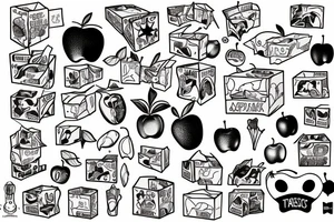 a cardboard box filled with apples tattoo idea