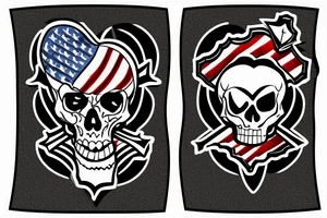 American Skeleton soldier with a visible heart carrying a American flag tattoo idea
