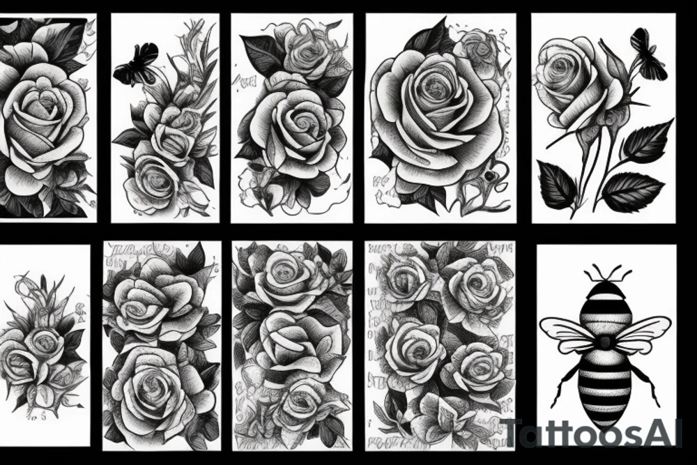 rose, bees, and honeycomb tattoo idea