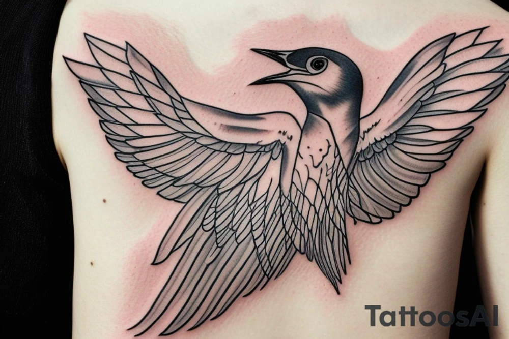Swallow escaping, flying from a cage tattoo idea