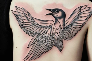 Swallow escaping, flying from a cage tattoo idea