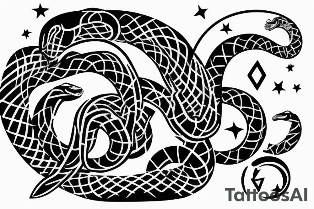 METALIC SNAKE sitting on waning gibbous moon with numbers 8,2 & 9 on the moon craters tattoo idea