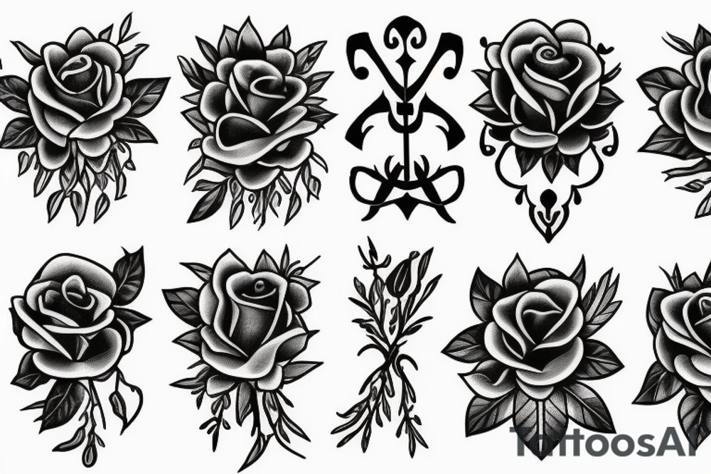 Roses, crosses and poppies tattoo idea