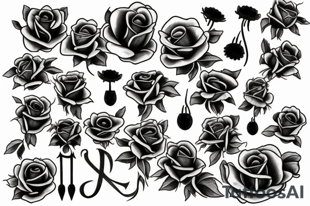 Roses, crosses and poppies tattoo idea