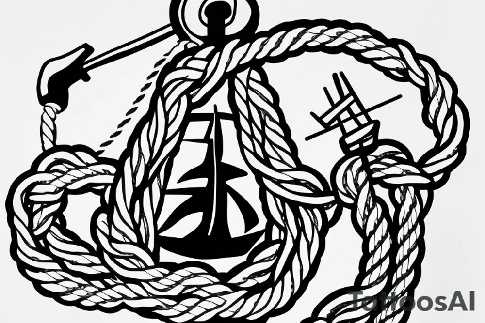 a ship that uses rope to find an anchor tattoo idea