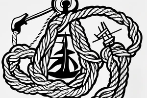 a ship that uses rope to find an anchor tattoo idea