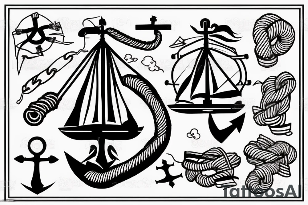 a ship that uses rope to find an anchor tattoo idea