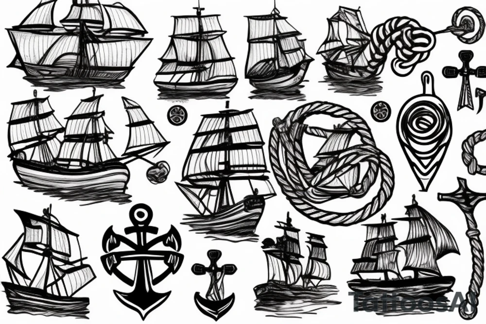 a ship that uses rope to find an anchor tattoo idea