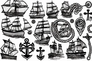 a ship that uses rope to find an anchor tattoo idea