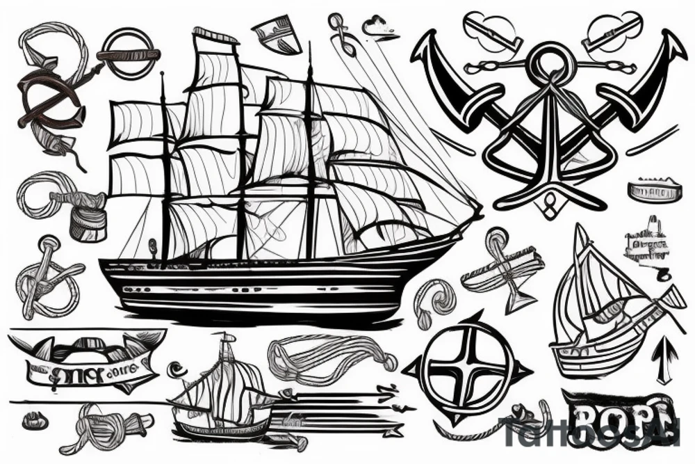 a ship that uses rope to find an anchor tattoo idea