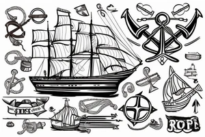 a ship that uses rope to find an anchor tattoo idea