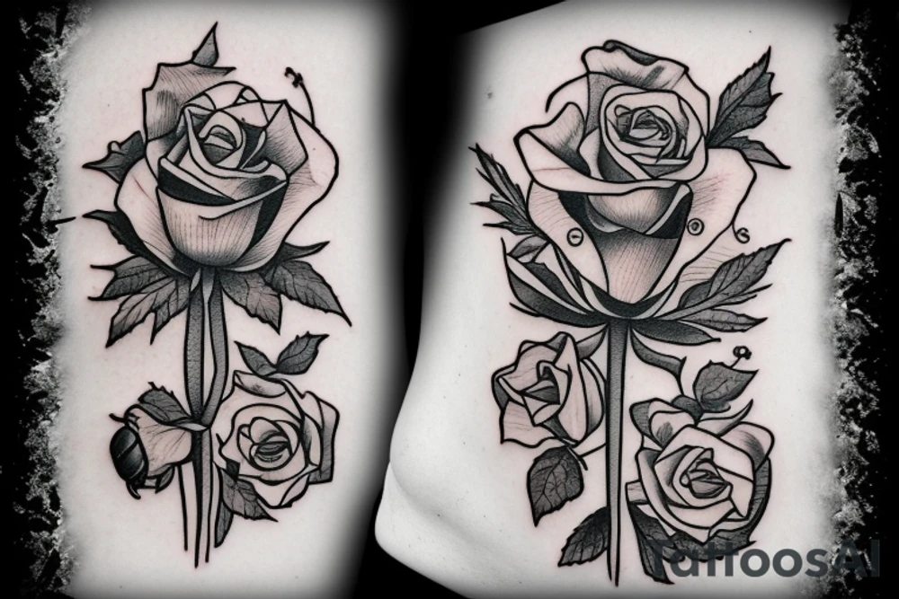 A cross with a rose on the right and a poppy on the left tattoo idea