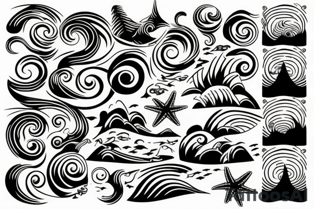 A sunset on the beach with waves tattoo idea