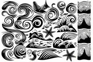 A sunset on the beach with waves tattoo idea