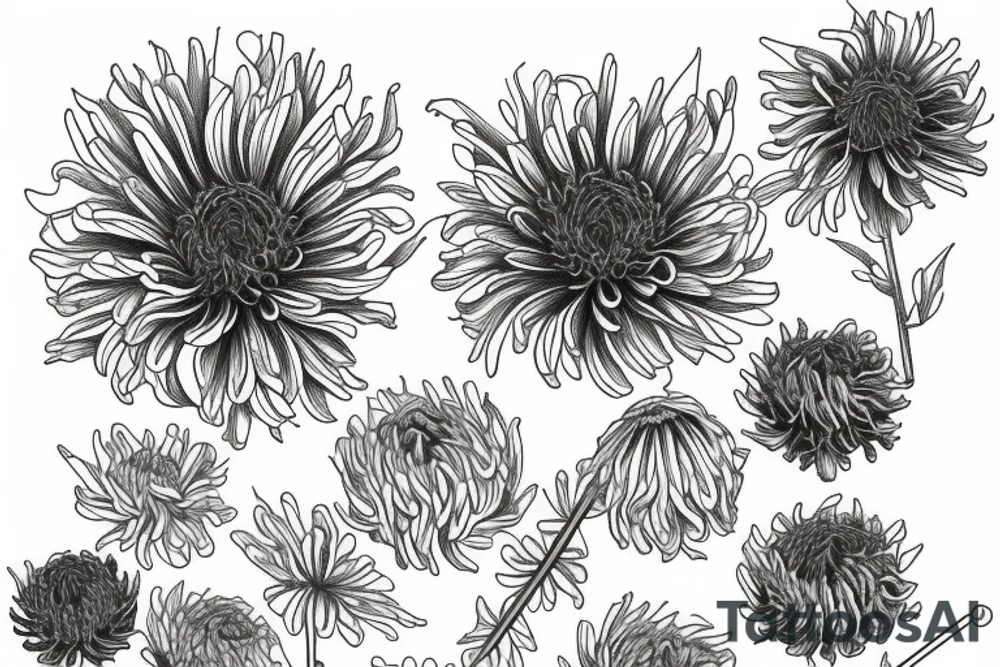 Dried chrysanthemum, with stem transition into coordinates tattoo idea