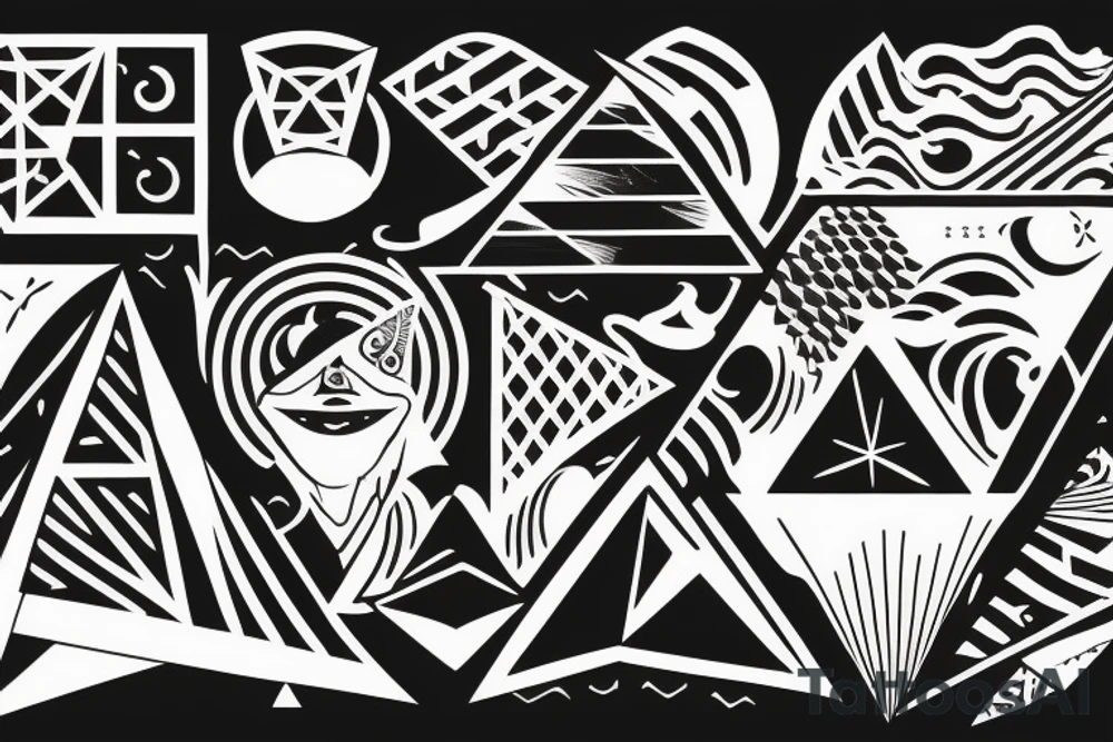 A Pyramid with waves and a ship with the bermuda triangle tattoo idea