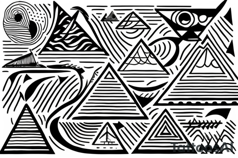 A Pyramid with waves and a ship with the bermuda triangle tattoo idea