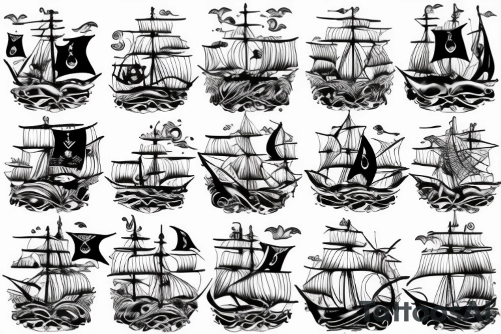 A pirate ship with waves tattoo idea