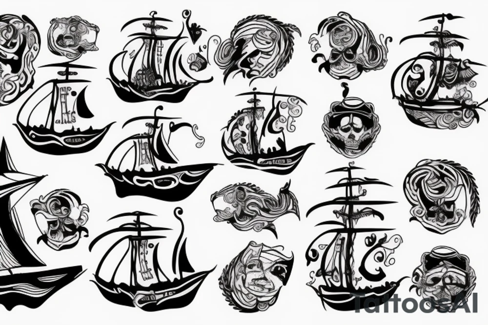 A pirate ship with waves tattoo idea