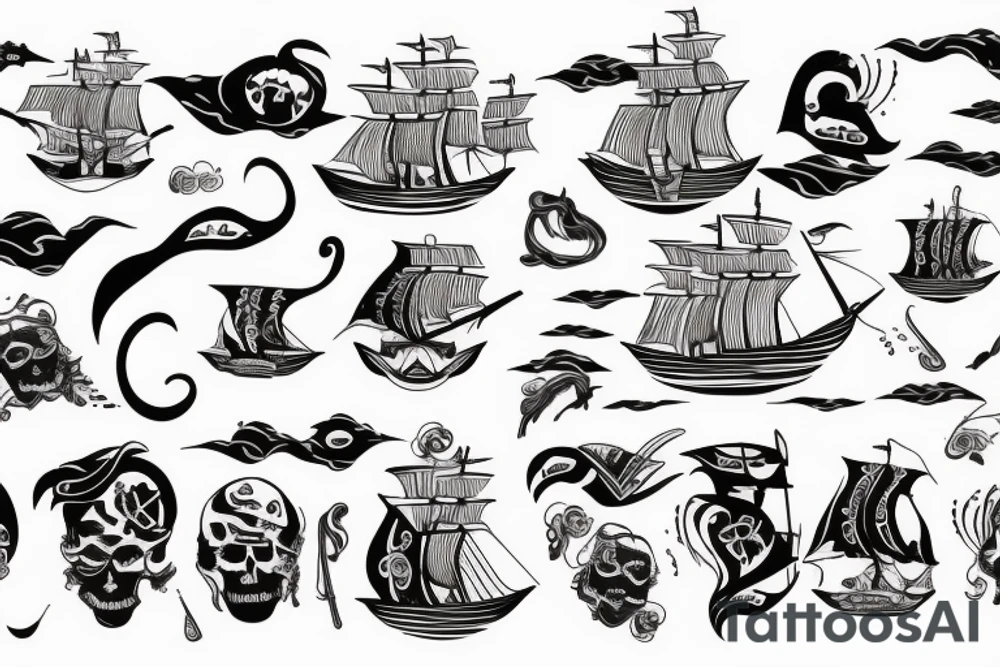 A pirate ship with waves tattoo idea