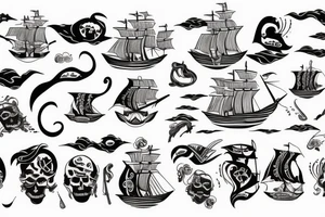 A pirate ship with waves tattoo idea