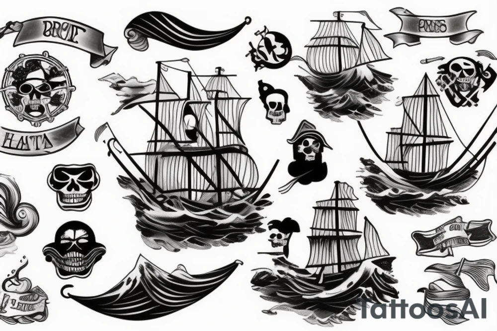A pirate ship with waves tattoo idea