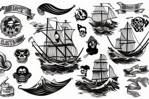 A pirate ship with waves tattoo idea