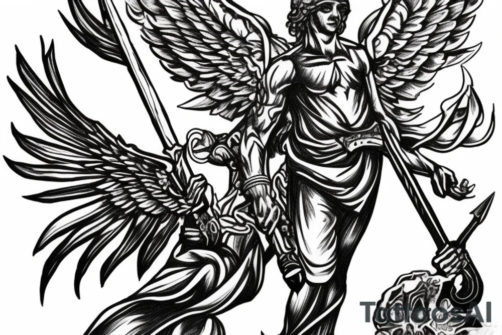 Archangel Michael slaying demons tattoo idea