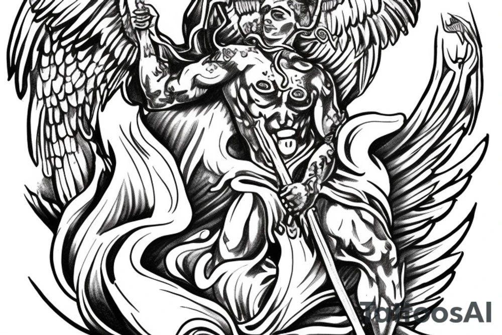 Archangel Michael slaying demons tattoo idea