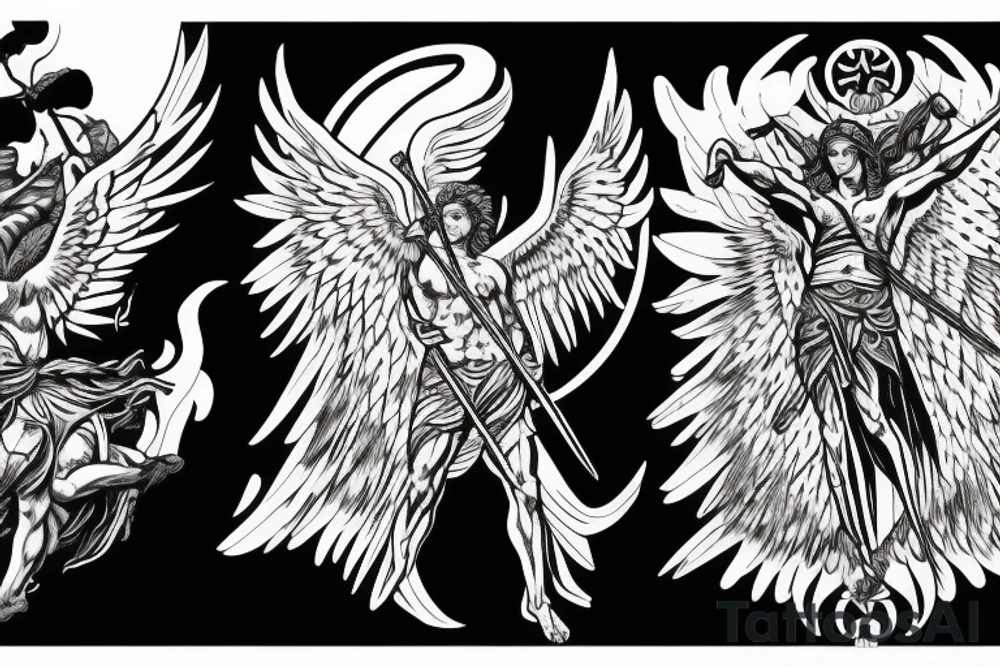 Archangel Michael slaying demons tattoo idea