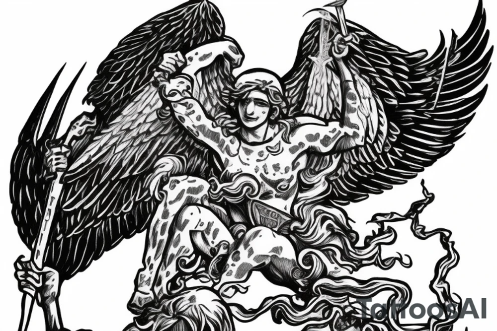 Archangel Michael slaying demons tattoo idea
