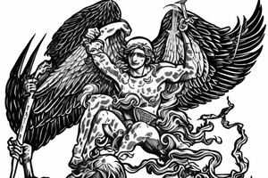 Archangel Michael slaying demons tattoo idea