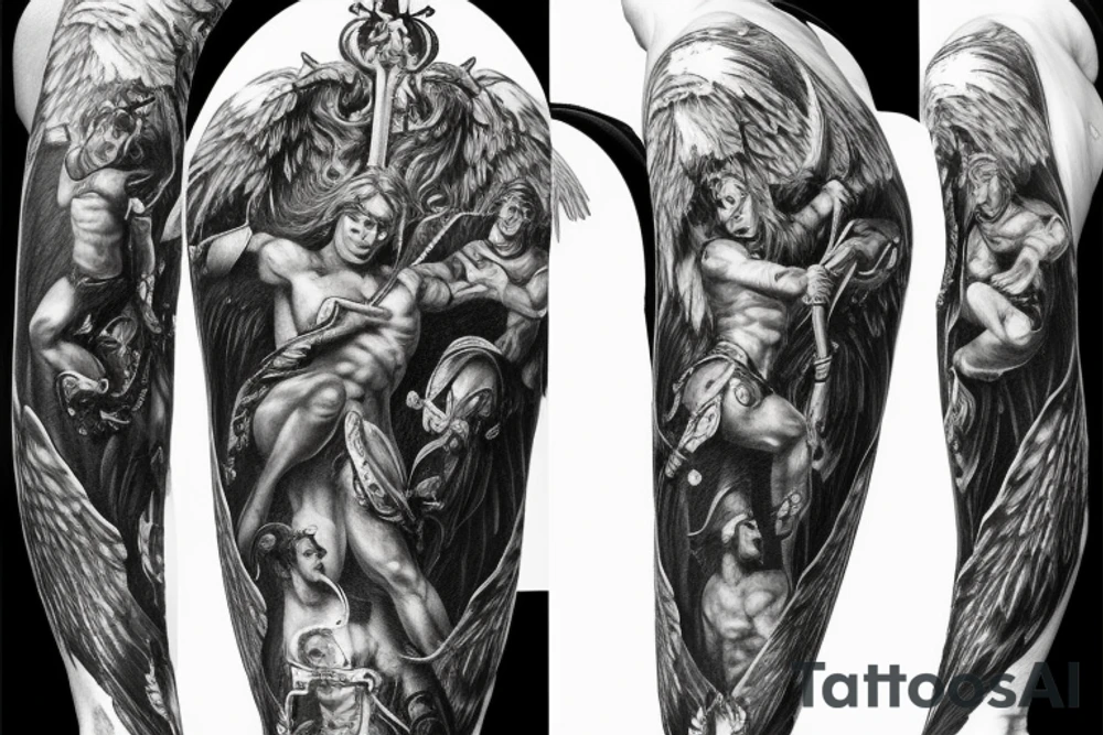 Archangel Michael slaying demons tattoo idea