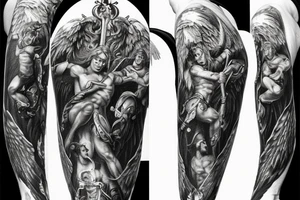 Archangel Michael slaying demons tattoo idea