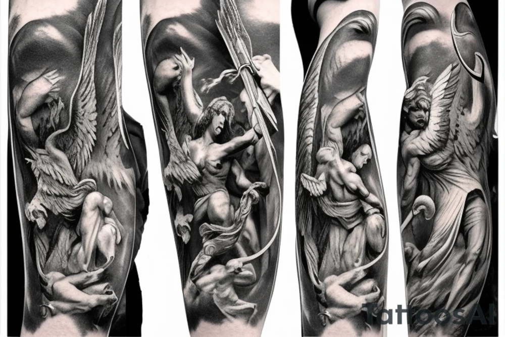 Archangel Michael slaying demons tattoo idea