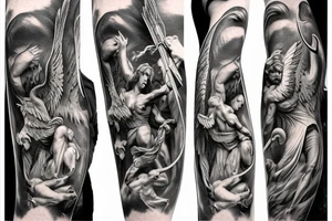 Archangel Michael slaying demons tattoo idea