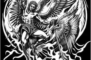 Archangel Michael casting Satan to hell tattoo idea