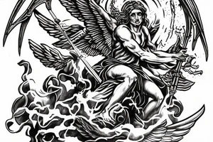 Archangel Michael casting Satan to hell tattoo idea