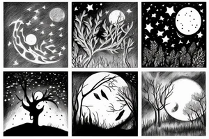 Forrest scene, with moon looking into the stars above tattoo idea