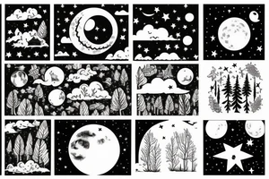 Forrest scene, with moon looking into the stars above tattoo idea